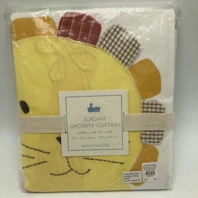 Pottery Barn Kids Jordan Shower Curtain 72x72 Patchwork Lion Yellow - Image 1 of 2