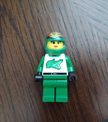 LEGO Green Alligator Race Driver 6617 6713 minifigure Town City Mini Figure - Image 1 of 2