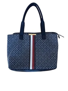 Tommy Hilfiger Tote Bag Purse In Navy Blue TH Monogram - Picture 1 of 8
