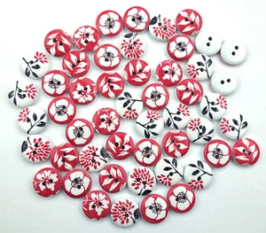 10 Knöpfe 15mm rund Blumen Rosen rot Knopf Kinder Vintage Kinderknöpfe Blume - Picture 1 of 9