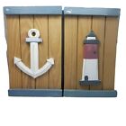 Childrens Room Wood Nautical Wall Plaque Set (Anchor + Lighthouse) 12X7.5 inches