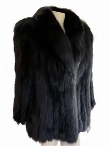 Black SAGA FOX Fur Coat, Luxury Bolero Jacket, Wedding Bridal Vintage Gift - Picture 1 of 8