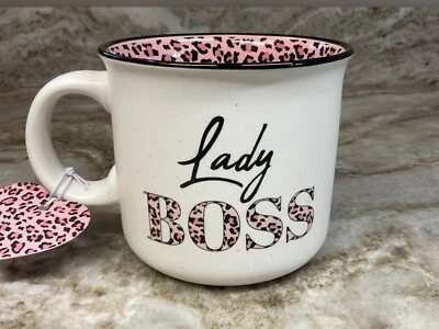 Large Coffee Mug Lady BOSS Sheffield Home. Pink Black Animal Print 20 Ounce. New - Image 1 of 4