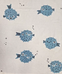 Hallmark Babydecke Blowfish 100% Baumwolle Strick blau weiß Ozean Unikat 40x40" - Bild 1 von 8