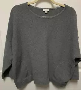 J Jill Pure Jill sweater size M gray Pebbled 3/4 sleeves pockets Kimono boxy fit - Picture 1 of 9
