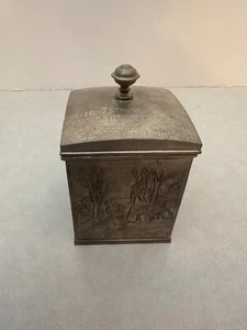 1930s German Pewter - Tea or Tobbacco Caddy - Etched Farm Scenes - Picture 1 of 14