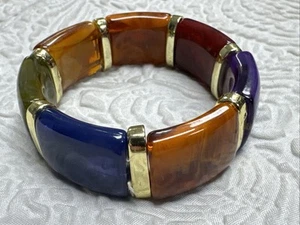 Vintage Chunky Bakelit Stretch Armband mit goldenen Abstandshaltern - Bild 1 von 12