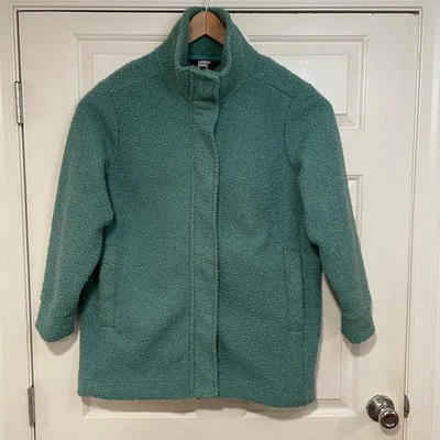 Lands End Womens Fleece Boucle Jacket Full Zip Coat XL Petite Green Blue Warm - Image 1 of 4