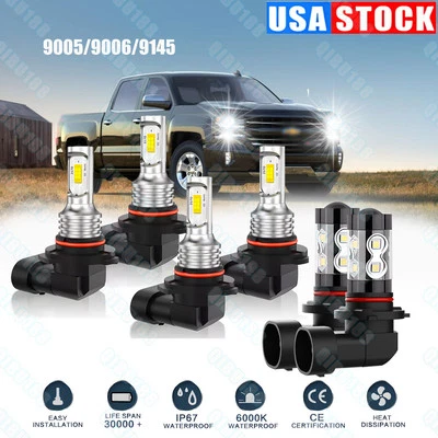 6X White LED Headlight Fog Bulbs For Chevy Silverado 1500 2500 3500 HD 2003-2006 - Image 1 of 4