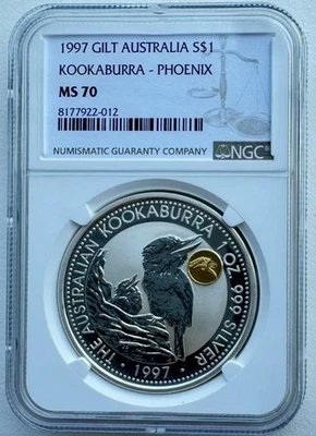 NGC MS70 Australia Perth Mint 1997 Kookaburra Phoenix Privy Mark Silver Coin 1oz - Image 1 of 2