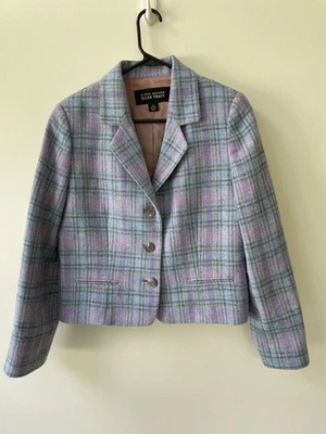 Blazer Linda Allard Ellen Tracy para mujer 100 % lana talla 12 púrpura a cuadros Foto 1 de 4