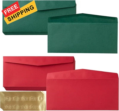 Pacote com 100 envelopes de Natal #10 negócios coloridos verde pequeno e vermelho  - Imagem 1 de 4