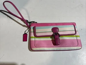 COACH Soho Pastel Stripe Wristlet wallet purse bag sateen - Picture 1 of 7