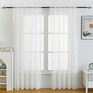Ivory Lace Curtains 84 Inches Long for Living Room Bedroom, Scalloped Sheer C... - Picture 1 of 9