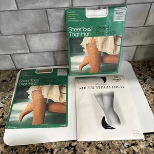 Vintage 3 JC Penney Thigh High Stretch Stockings Sz Queen Asst Colors NEW - Picture 1 of 6