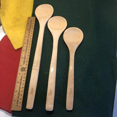 VINT PAMPERED CHEF BAMBOO 3 PC SET WOODEN SPOONS   NEW 14 INCH.... 12 INCH  10 " - Image 1 of 4