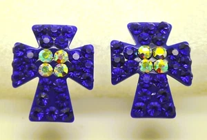 Western style cross stud/Dangle Cross Loray blue color plastic Fashion Earrings - Picture 1 of 5