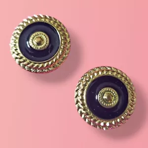 2x Vintage 21mm Black Enamel Braided Rope Gold-Tone Metal Circle Shank Buttons - Picture 1 of 9
