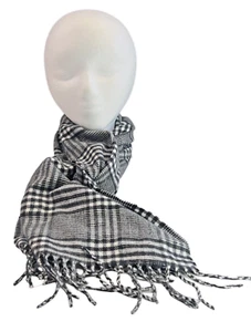 100% CASHMERE Checked Black & White Scarf Checker Checkered 68" L x 12" W - Picture 1 of 5