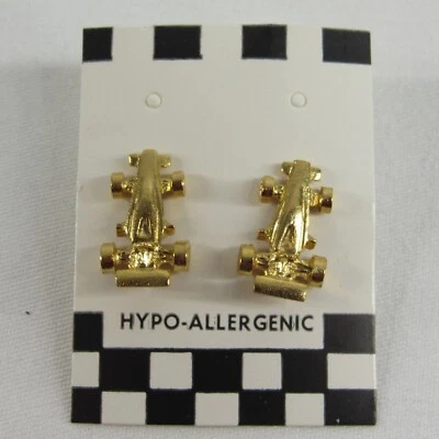 IndyCar Earrings Jewelry Gold Tone Race Car Old Stock Indy 500 IMS - Image 1 of 4