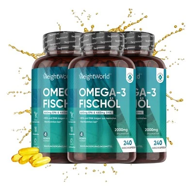 WeightWorld Omega 3 - Fischöl - 240 Kapseln x3 2000mg - Herzgesundheit - EPA DHA