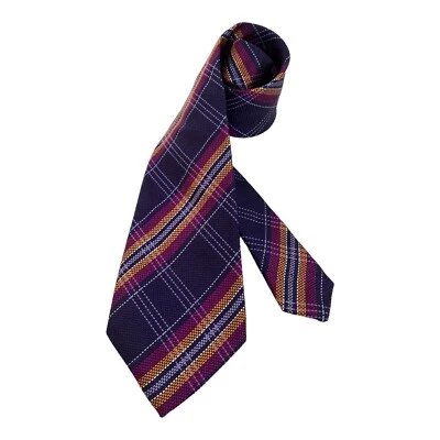 ALTEA Purple PLaids & Cheks Silk Tie Hand Made In Italy W: 3.5" EX COND # - Image 1 of 4