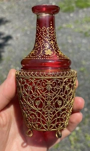 Antiker Art Deco - Regency Red Flashed Glas Ormolu 30er Jahre Duft Parfum Flakon - Bild 1 von 11