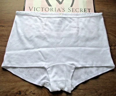 VICTORIA'S SECRET PINK 100% Cotton Boyshort Panty VS White L Pointelle Hearts - Image 1 of 4