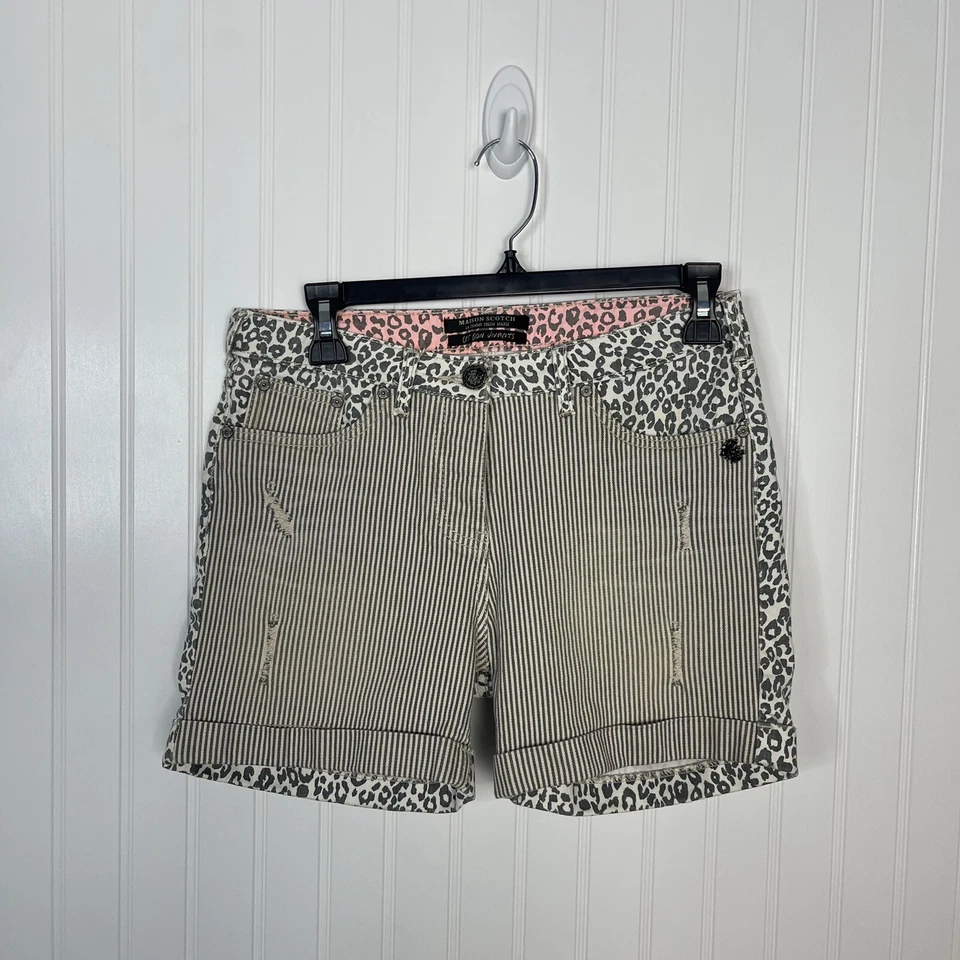 Maison Scotch Jean Shorts Size 25 Stripes Leopard Multicolor Casual - Image 1 of 4