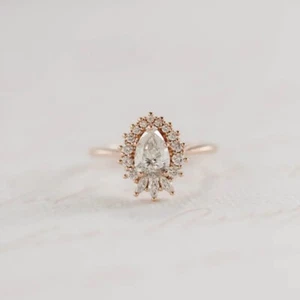 14K Rose Gold Plated Unique 1.60 Ct Mix Cut Moissanite Cluster Engagement Ring - Picture 1 of 9