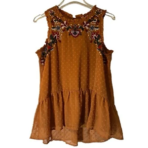 Love On A Hanger braun bestickt Neckholder Top Shirt Schößchen Schweizer Punkte Blumen Boho - Bild 1 von 6