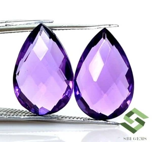 Natural Amethyst Pear Briolette Cut Pair 15x10 mm 9.45 CTS Faceted Loose Gems - Picture 1 of 8