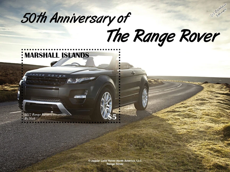 2012 Jaguar Land RANGE ROVER Car Stamp Sheet / Minisheet (2021 Marshall Islands) - Image 1 of 1