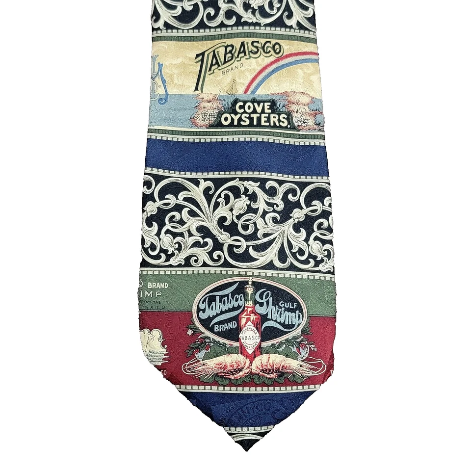 TABASCO Tie 60x4 McIhenny Hot Sauce Cove Oysters Gulf Shrimp Advertising Floral - Image 1 of 4