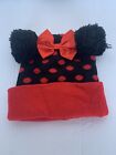 Minnie Mouse Polka Dot Beanie Hat Pom Pom Toddler Girls Knit Cuffed Red/Black