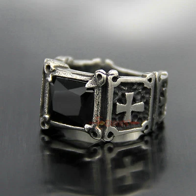 Men Women Black Onyx Holy Cross 316L Stainless Steel Fashion Ring Band Size 7-13 - Image 1 of 4
