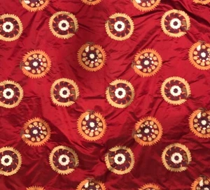 PIERRE FREY Suzani Pair Table Overlays Silk Custom  Claret Paprika - Picture 1 of 5