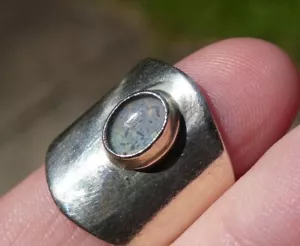 Vintage Sterling Silver Pale Blue Opal Cabochon Wide Band Ring 925 Size 6.5 7.3g - Picture 1 of 14