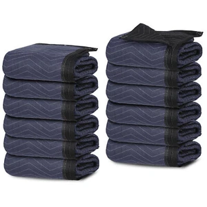 12 Pack Moving Blankets Moving Pads Quilted Furniture Shipping Pads Blue Black - Picture 1 of 21