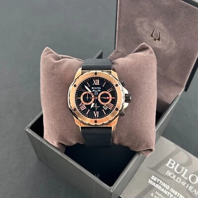 Reloj de cuarzo Bulova Marine Star para hombre esfera negra correa de goma negra 44 mm 98B104 Foto 1 de 4