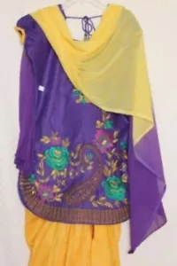 Traje 2208 Púrpura Amarillo Salwar Kameez Dupatta Pequeño Talla S - Imagen 1 de 3