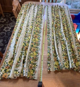 2 Floral Mid Century MCM Mod 1970s Pinch Pleat Lined Curtain Panels - see desc** - Picture 1 of 10