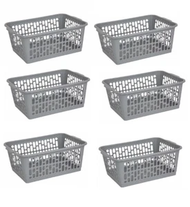 6x Wham Plastica Casa Ufficio Maneggevole Portaoggetti Ordinato Grande Cestino Vassoio 37cm GRIGIO FREDDO - Foto 1 di 4
