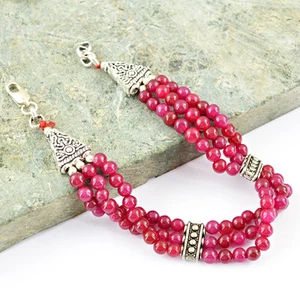 ATTRACTIVE GENUINE 137.00 CTS ENHANCED RUBY ROUND BEADS BRACELET (RS) - Picture 1 of 1