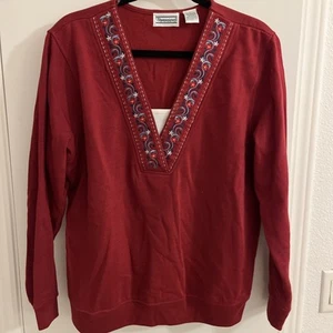 Shenanigans ladies fleece V-neck top embroidered red long sleeve large - Picture 1 of 11