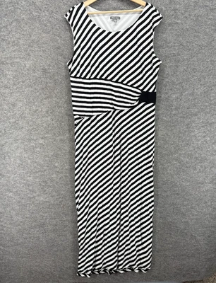 Vestido Roz & Ali Mujer 22W Plus Negro Rayas Maxi Largo Sin Mangas Forrado Rayón Foto 1 de 4