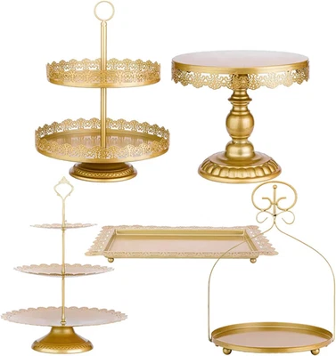 Zumeler 5 Piece Cake Stand Set Serving Tower Trays for Cupcakes, Pastries - Gold - Image 1 of 4