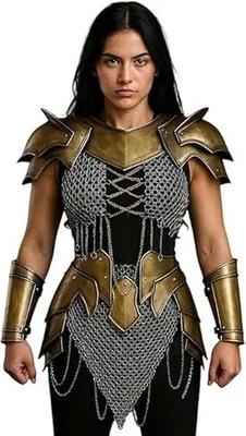 Disfraz Medieval Cota de Malla Hombreras Usable Escalera Armadura para LARP Foto 1 de 2