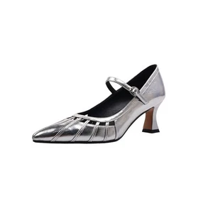 Mujer Punta Punta Cuero Real Hebilla 6cm Tacón Mary Jane Zapatos Oficina Damas talla - Imagen 1 de 25