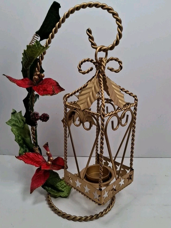 Lantern Candle Holder Alco Litetyme Handcrafted Metalworks Poinsettia New Open - Image 1 of 4